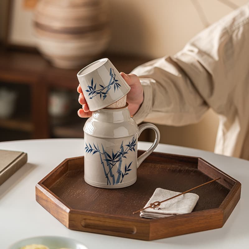 Retro Peace and Joy Small Thermos Mug with Lid Ceramic Steeping Tea Cup Company Team Building Souvenir Gift Custom Logo