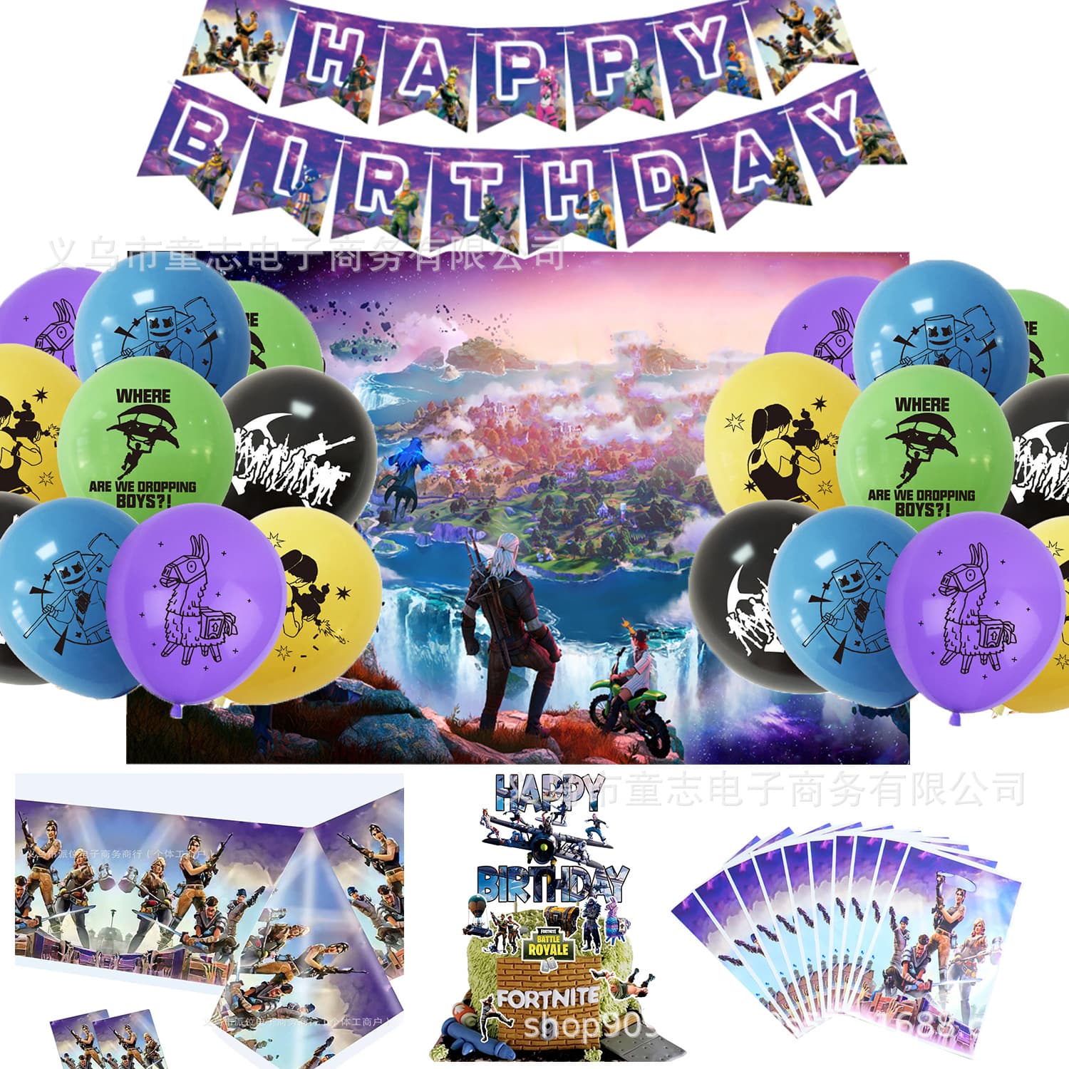 New Fortnite Party Decoration Set in Stock, Kids Birthday Party Decorations Banner Fortnite Cake