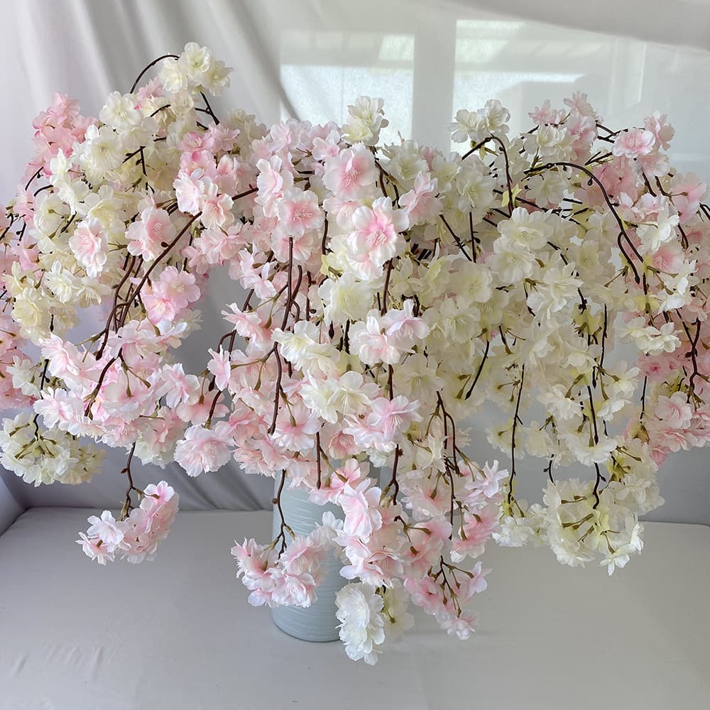 Factory Supply Home Decoration Handmade Silk Flowers Artificial Cascading Cherry Blossom Vase Flowers Artificial Plants