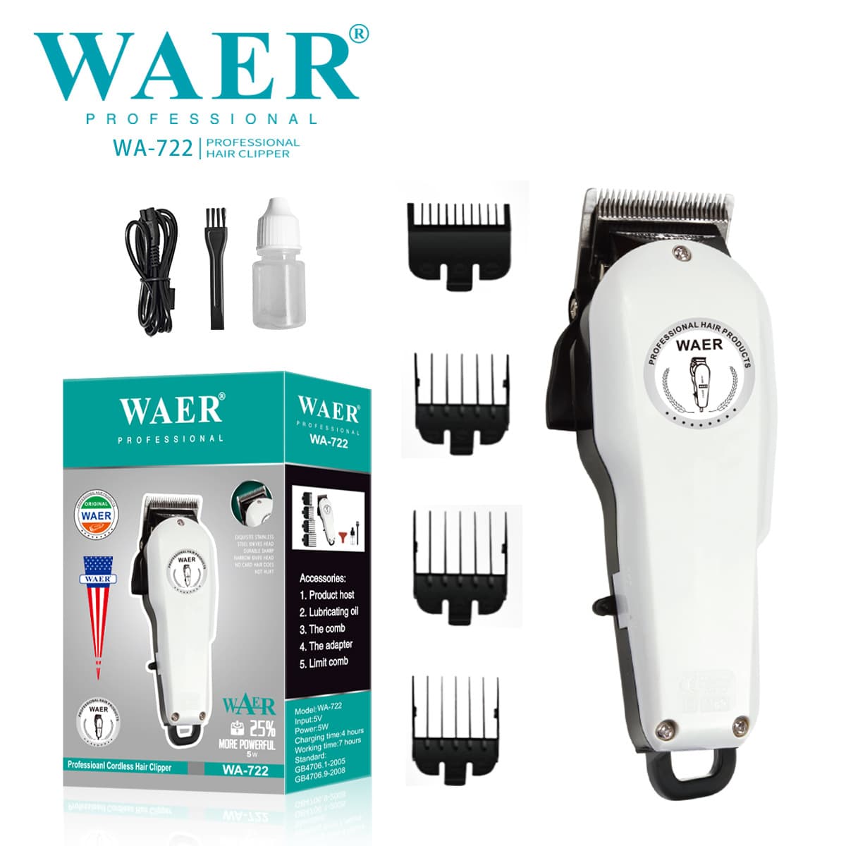 WAER cross-border hair salon special electric clipper high-power electric clipper sales model oil head rechargeable hair clipper wholesale model