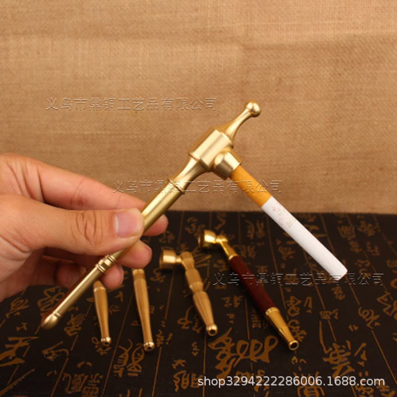 Men's brass pipe, traditional old-fashioned smoking pot, handmade with filter core, dry tobacco bag, dual-purpose, removable and washable, handmade