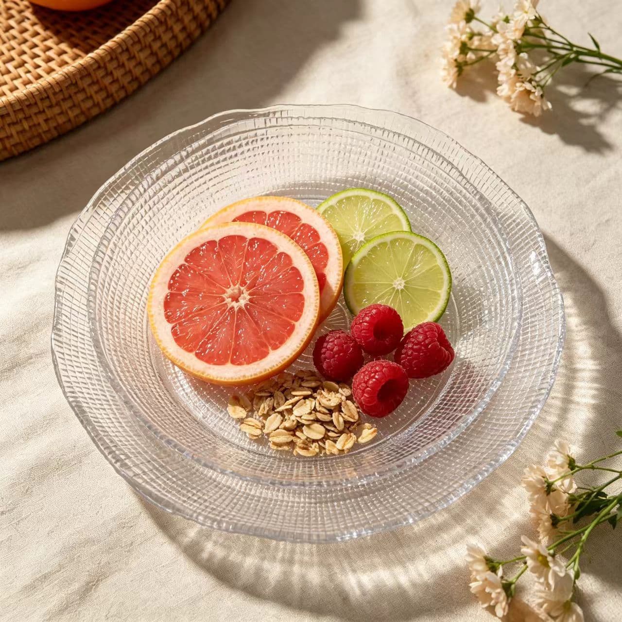 Direct batch Nordic texture wavy edge glass plate large capacity thickened crystal fruit bowl snacks dried fruit salad storage plate