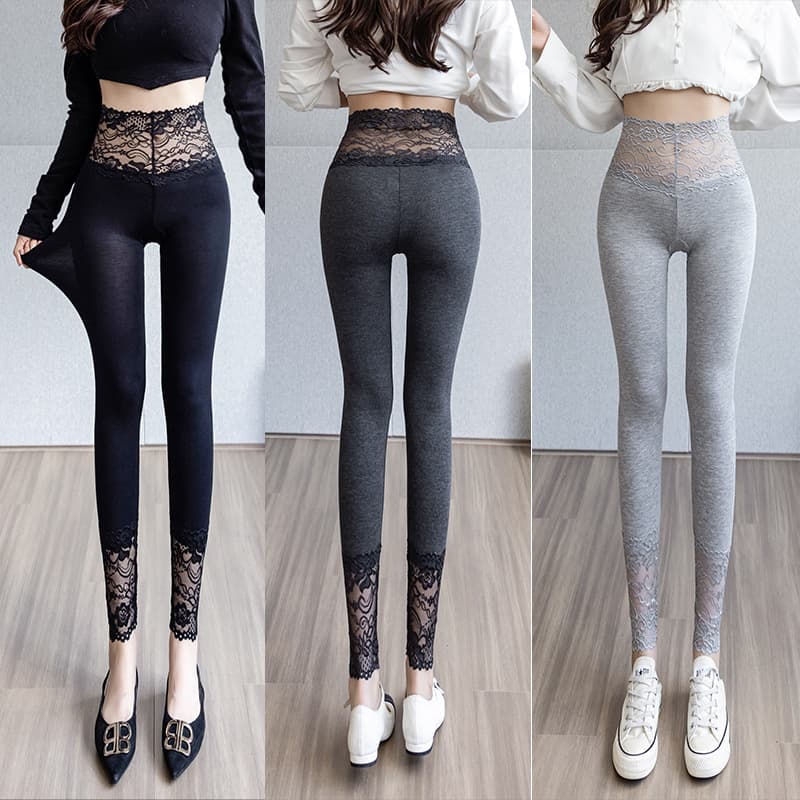 Modal Leggings for Women, Spring/Fall New High-Waist Tight Pants, Gray, Stretchy and Breathable Base Layer