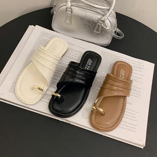 French Toe-Loop Slide Sandals for Women Summer 2026 New Collection, High-End Fashion One-Band Sandals for Dresses and Beach