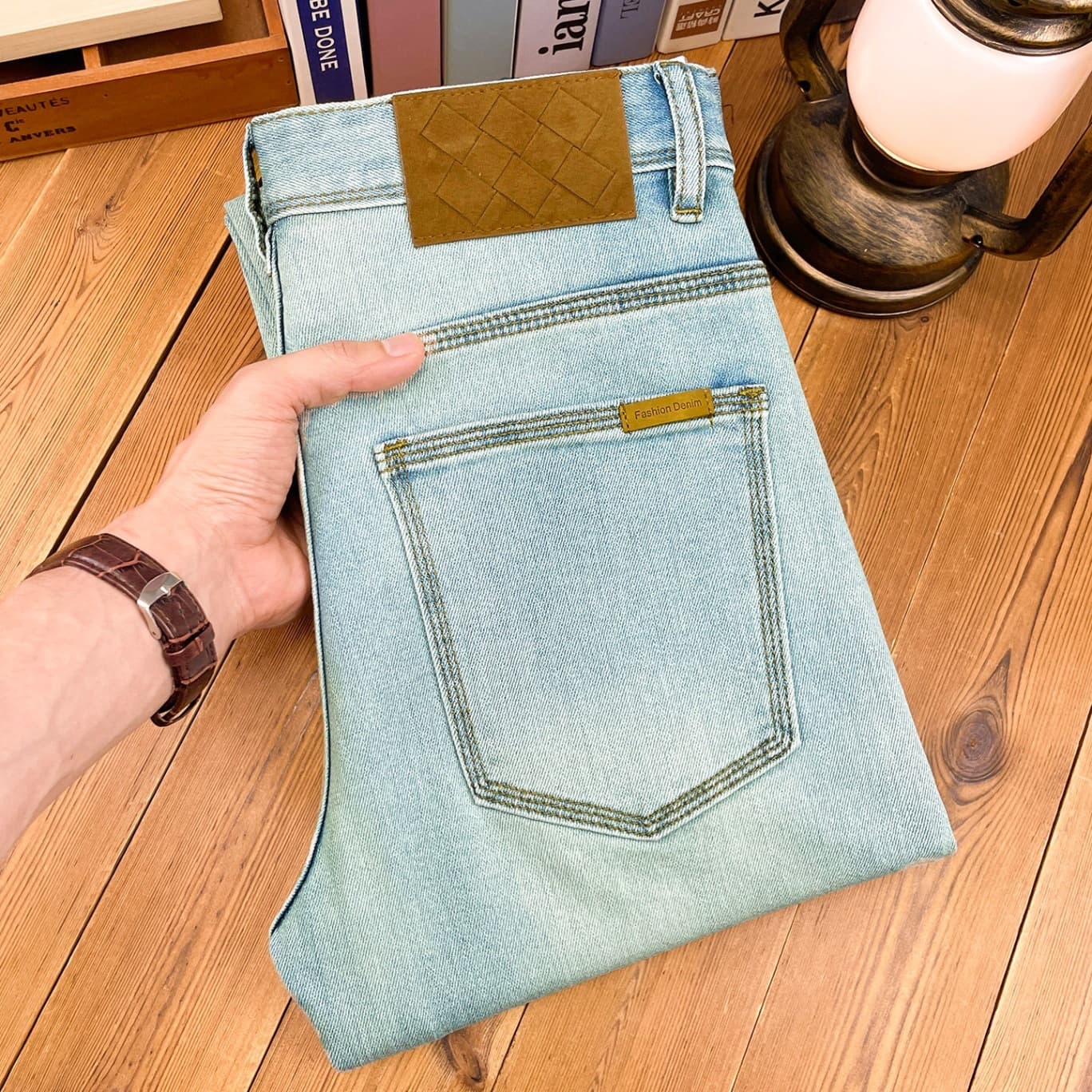 2026 Spring/Summer Washed Blue and White Nine-Point Jeans for Men, Versatile Korean Style Slim Fit Stretch Slimming Skinny Pants for Men