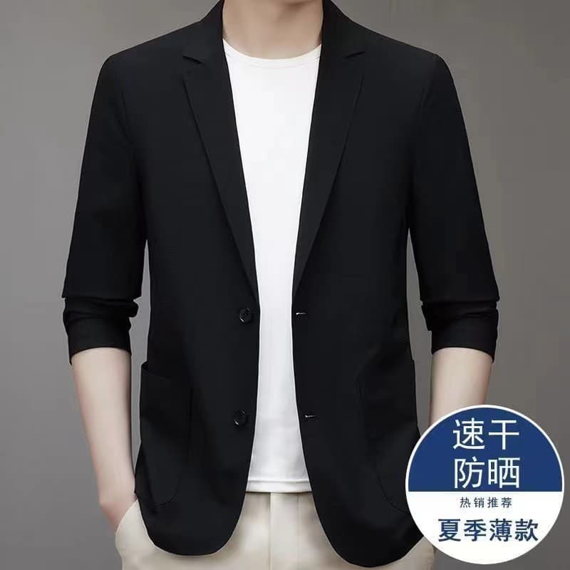 Autumn New Casual Suit Men Street Style Solid Color Breathable Blazer Single Layer Business Casual Big Size Thin Jacket