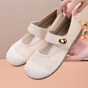 2026 Summer New Style, High-End Simple Hollow Breathable Women's Mesh Shoes, Slip-On Flat Bottom, Trendy Casual Women's Shoes