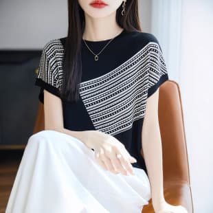 Wholesale Spring Summer New Women High-End Lyocell Tencel Knit Short Sleeve Women Loose Slimming Top Batwing Sleeve
