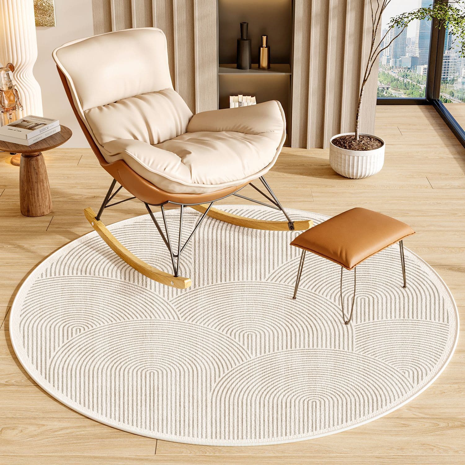 Round Carpet for Living Room, Lazy Sofa, Loop Pile Rug, Balcony Lounge Chair Anti-Slip Carpet, Bedside Rug for Bedroom