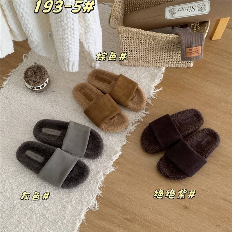 Sheepskin version~ New external wear suede slip-on furry shoes women's genuine leather versatile platform comfortable open-toe sandals