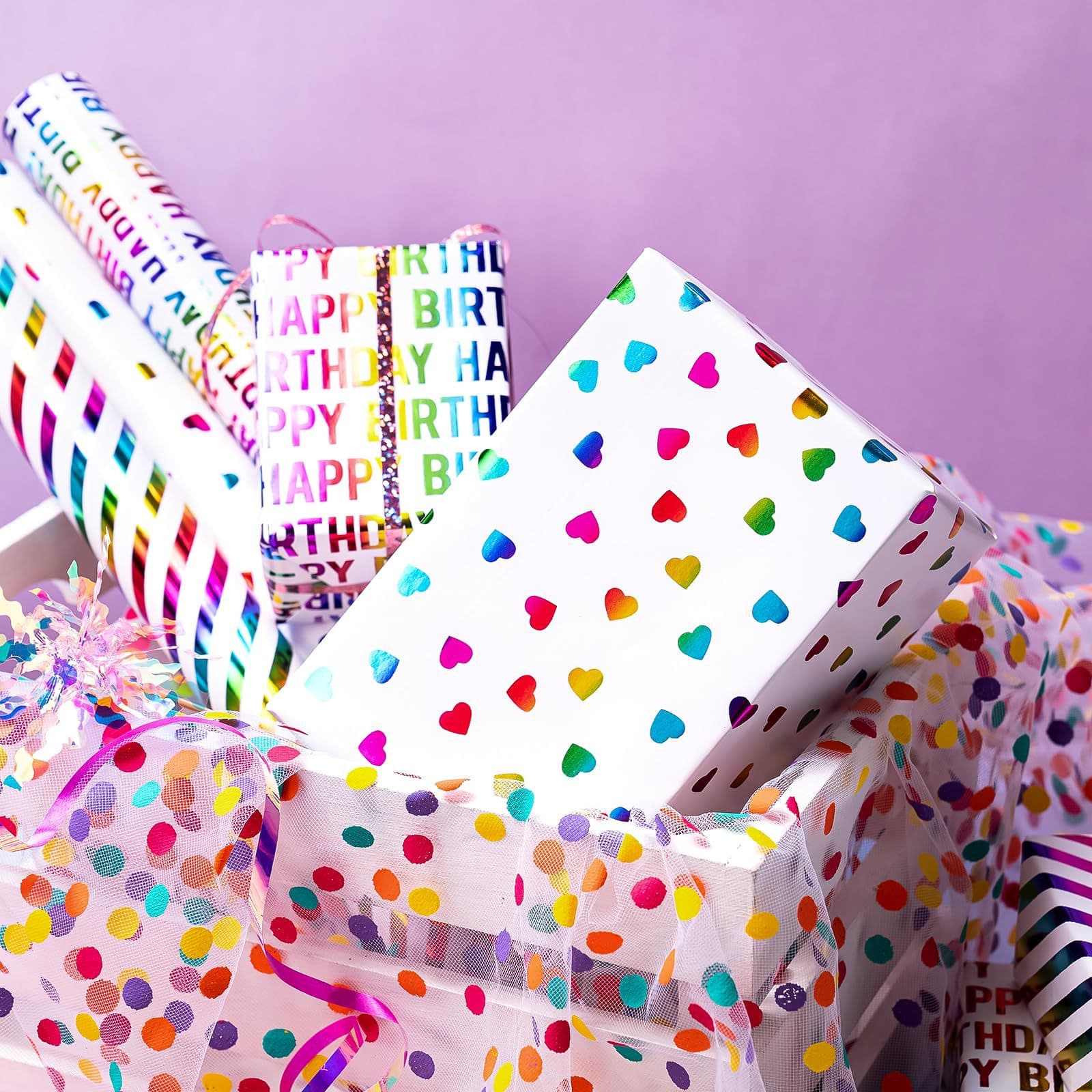Birthday Wrapping Paper Roll Mini Gift Roll Colorful Decorative Paper Birthday Design Suitable for Parties, Holidays, Baby Showers