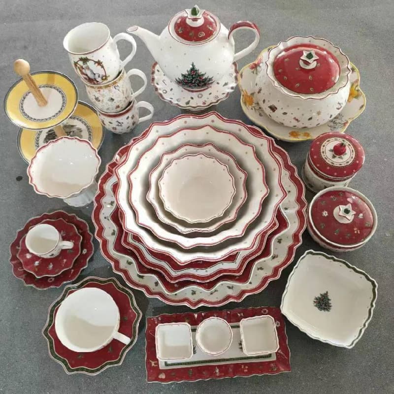 Christmas Ceramic Dinner Plate Soup Bowl Storage Jar Christmas Tree Cup