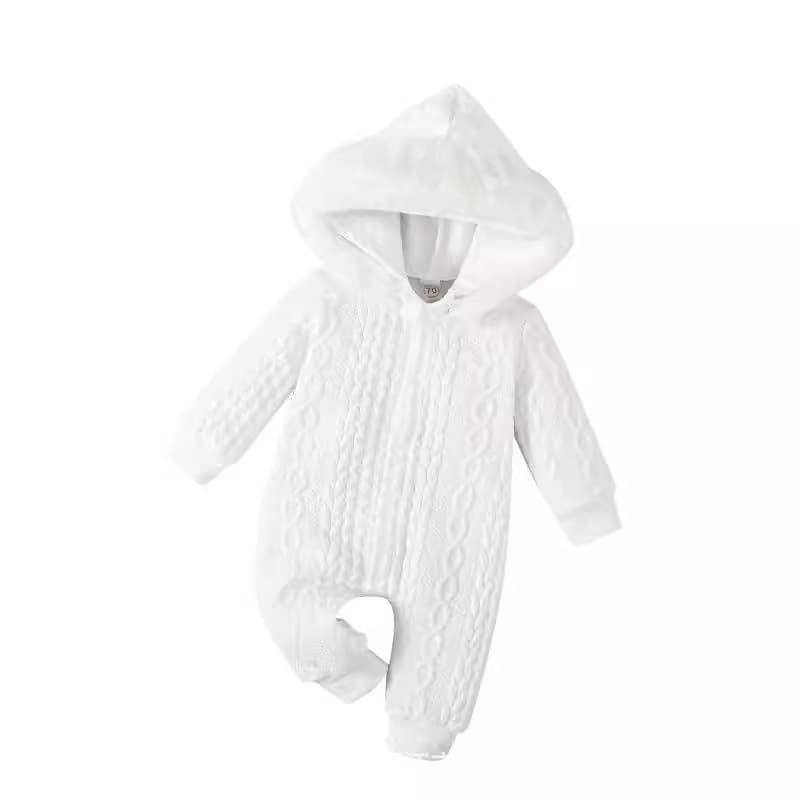 Cross-border E-commerce for Amazon Temu Newborn Romper Autumn/Winter Hooded Solid Color Crawling Suit Onesie