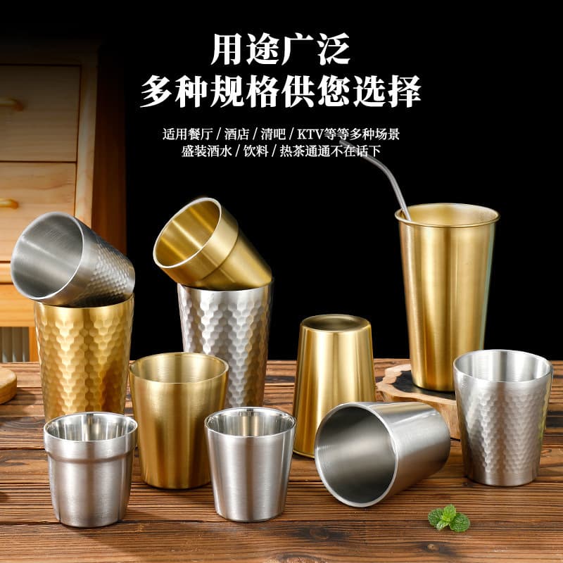 304 Stainless Steel Beer Mug Cold Drink Cup Single-Layer Rolled Rim Creative Simple Convenient Cup Wine Glass Double-Wall Anti-Scald Cup