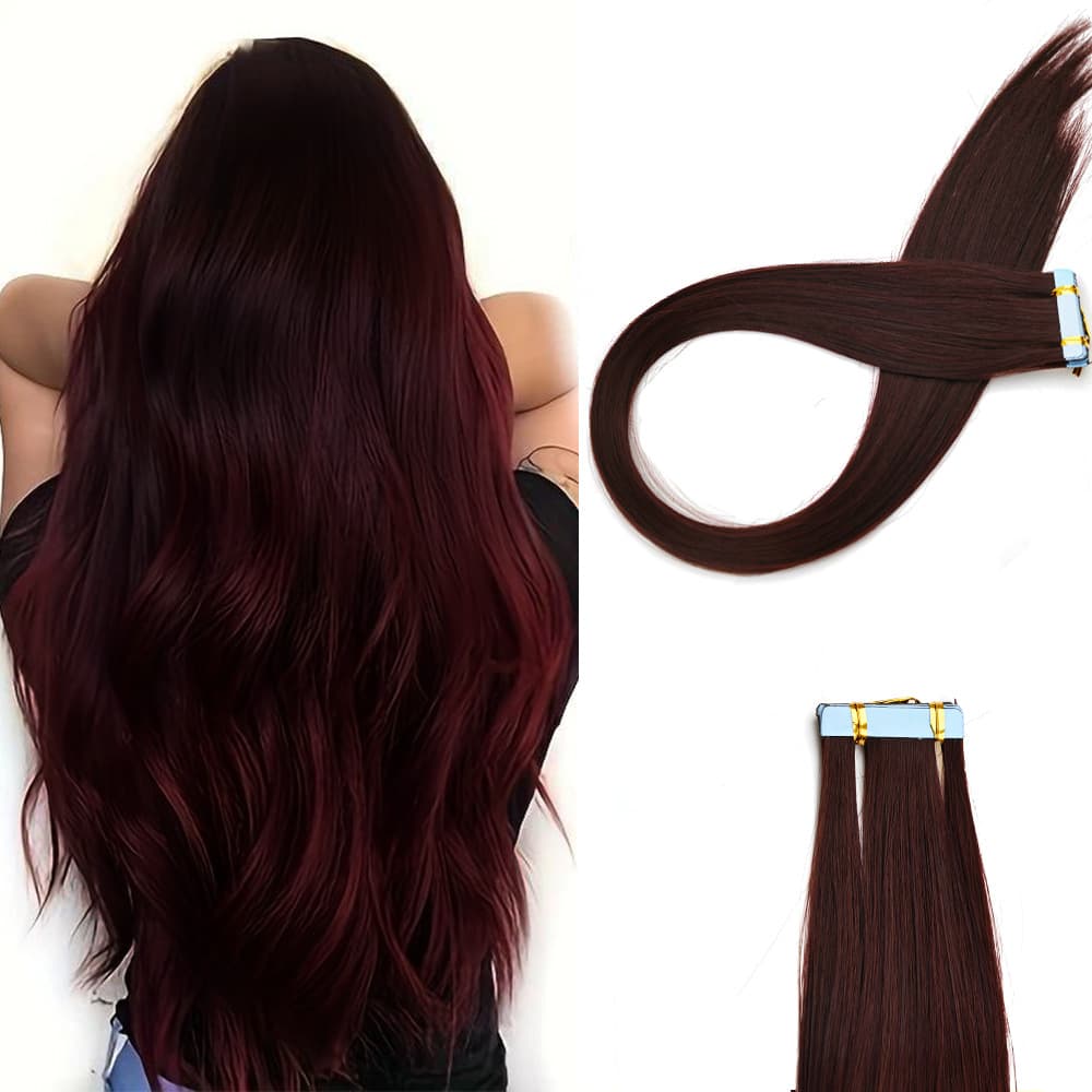 European And American Fiber Hair Extensions Invisible Seamless Wine Red Fake Hair for Ladies Straight 60cm Any Skin Color
