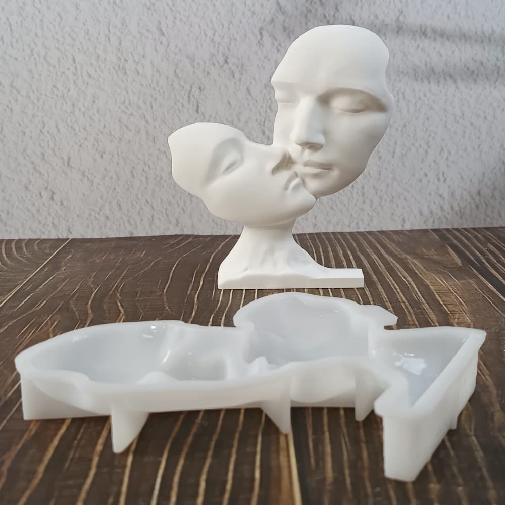S1546 Abstract Man Woman Kissing Semi-3D Ornament Candle Holder Plaster Mold DIY Silicone Mold
