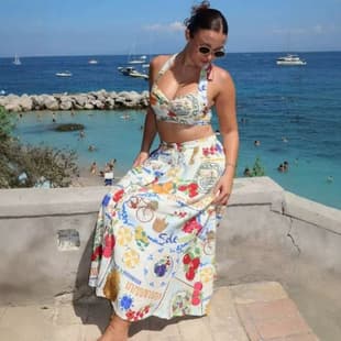 In Stock Cross-Border Four-Way Stretch Printed 2026 New Suspenders Set INS Casual Vacation Skirt Two-Piece Set for Women