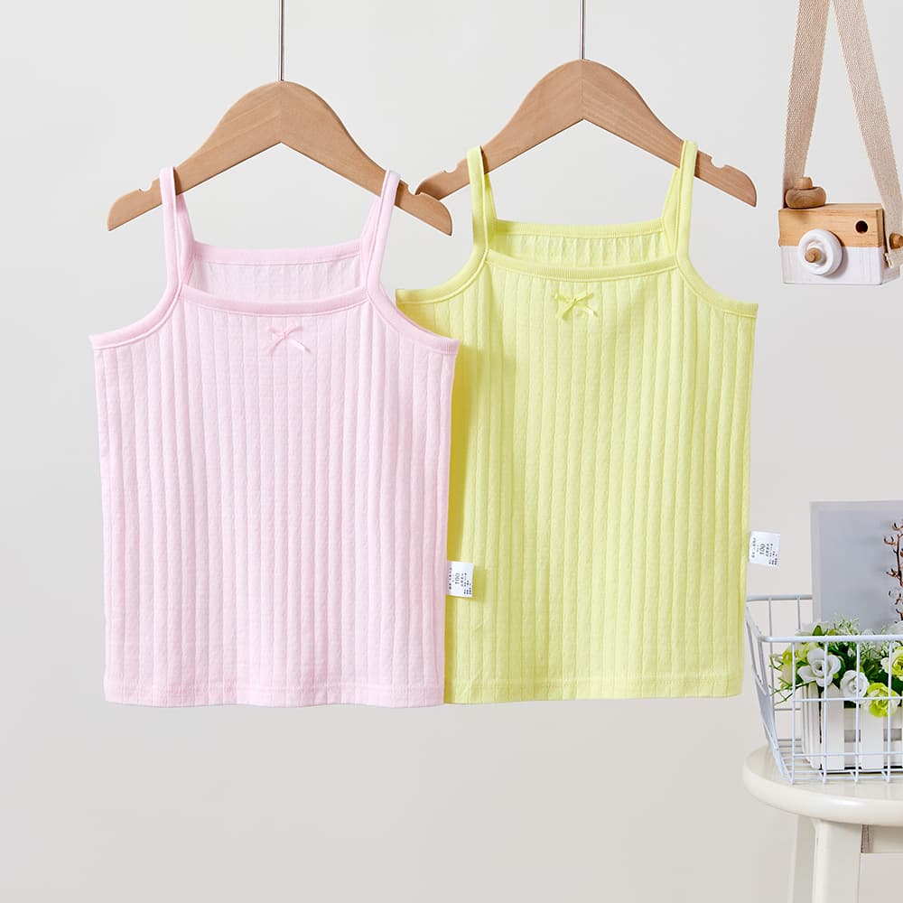Children's Thin Vest Strap Top Solid Jacquard Baby Girl 100% Cotton Breathable Seamless 2-Pack Wholesale
