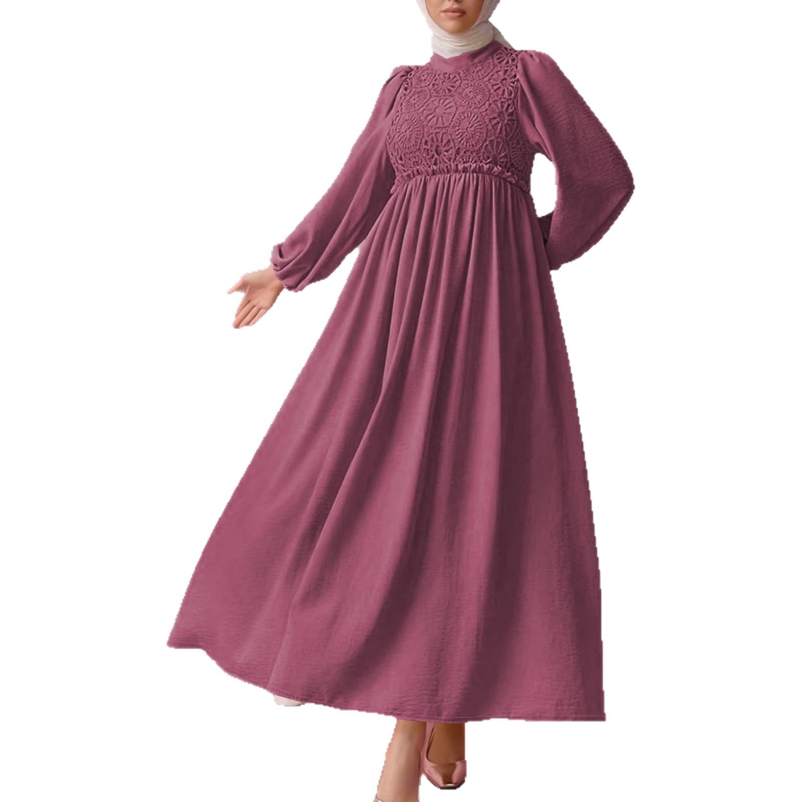 International Best Seller Modern Traditional Lace Patch Lantern Sleeve Abaya Long Dress