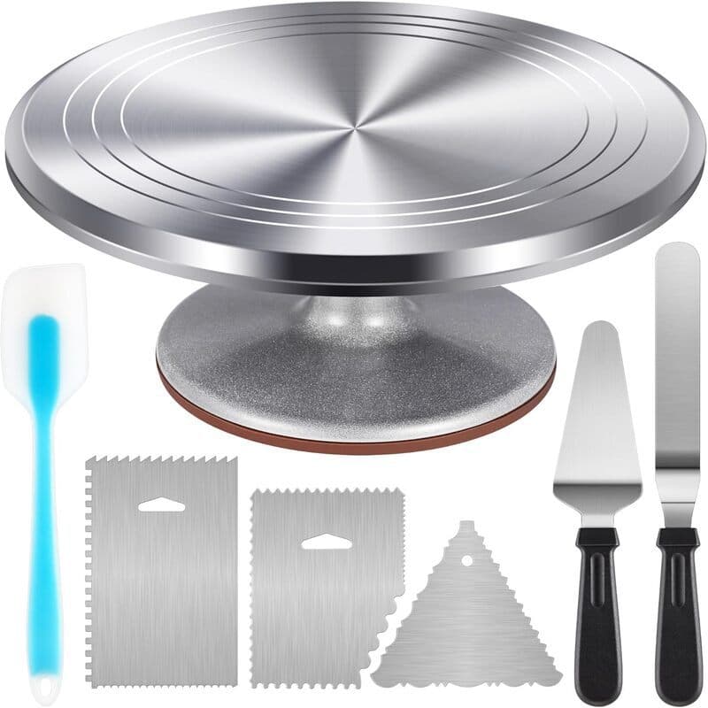 Amazon 7-Piece Aluminum Turntable Set Cake Decorating Turntable Cream Spatula Knife Set