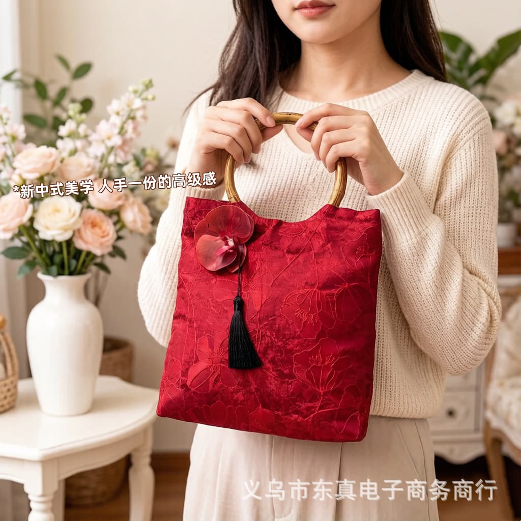 2026 New Gold Thread Jacquard New Chinese Style Wedding Bag Red Bridal Bag Qipao Chinese Style Vintage Handbag