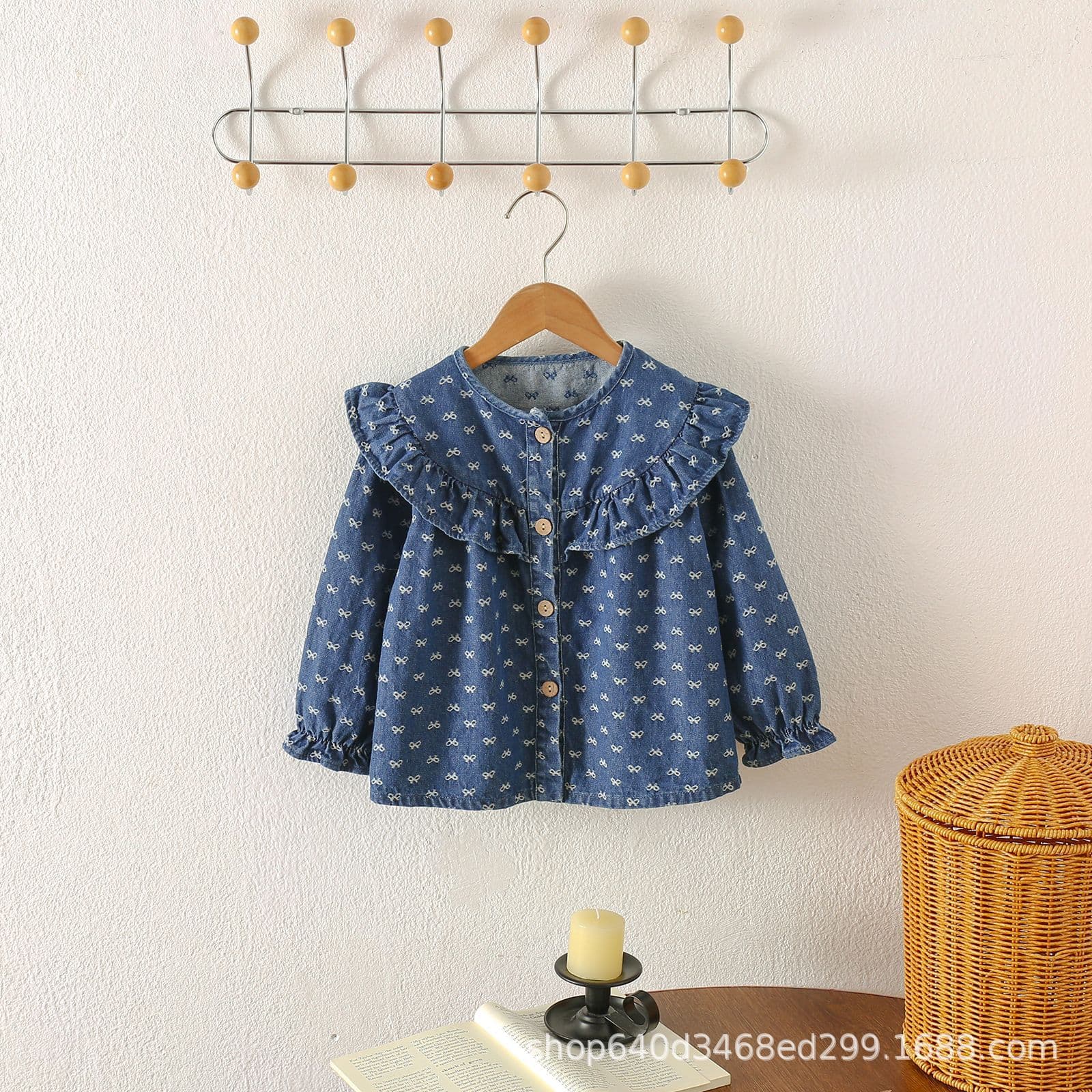 Women's Spring/Summer 2025 New Arrival, Children's Casual Denim Jacket with Bow Elements and Ruffled Trim