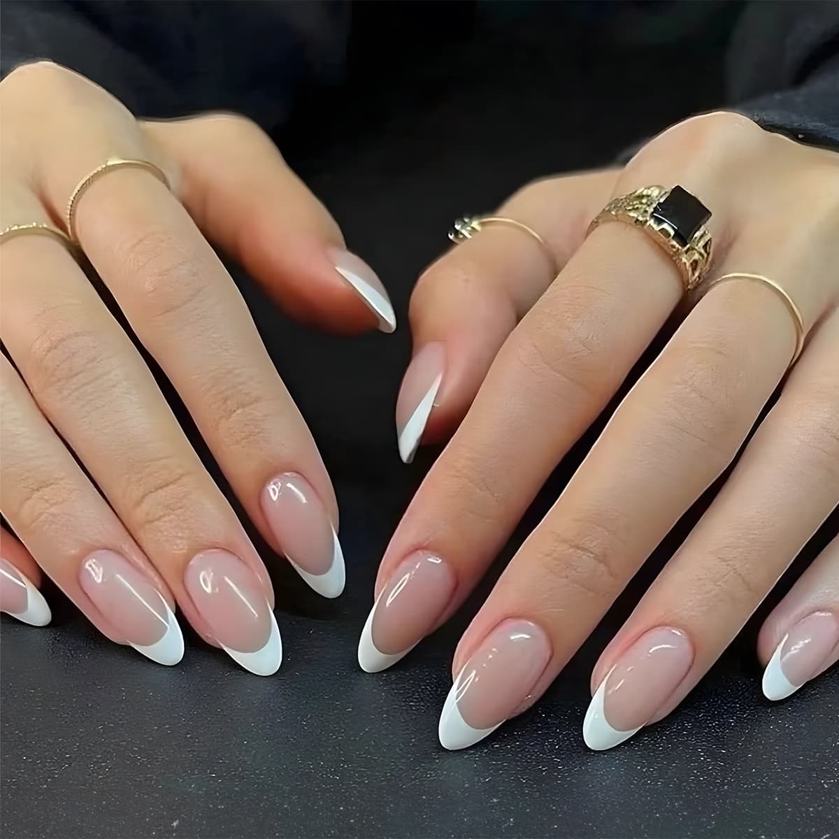 Simple Almond French White Edge Wearable Nails Finished False Nails French Style Removable Nail Tips Wholesale