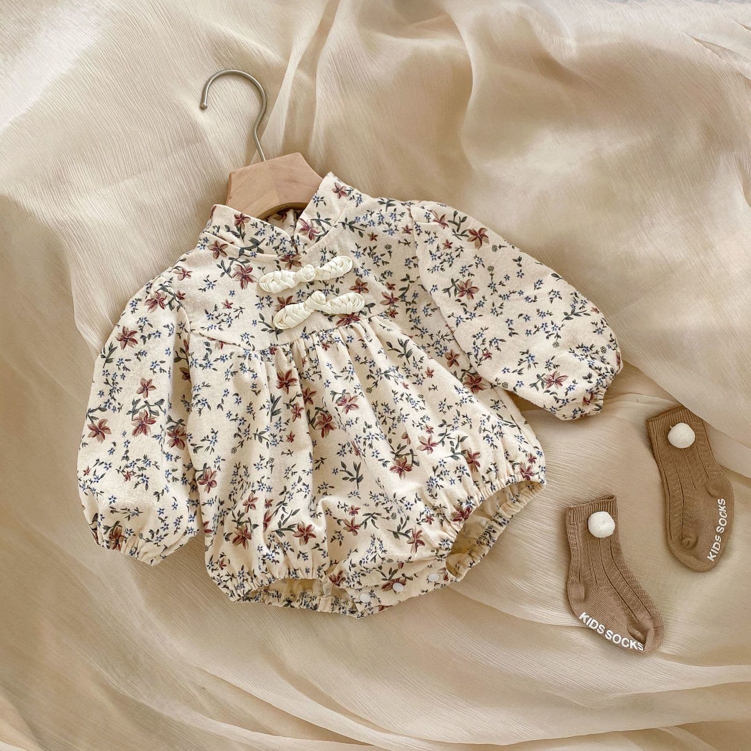 2022 Fall New Baby Girl Forest Style Long Sleeve Loose Romper Toddler Girl Floral Bodysuit