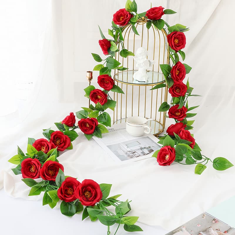 Artificial Rose Fake Flower Vine Wall Hanging Wrapping Air Conditioner Water Pipe Decoration Cover Living Room Ceiling Plastic Plant