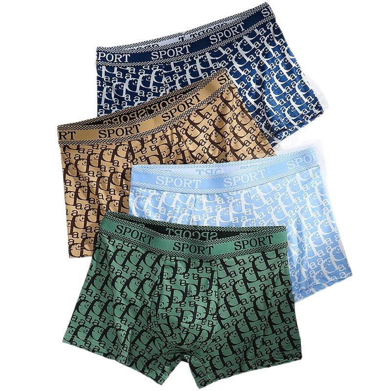 Cross-border Men's Boxer Briefs Letter Print Breathable Comfortable Loose Thin Underwear Big Size Four-Corner Shorts Factory Direct