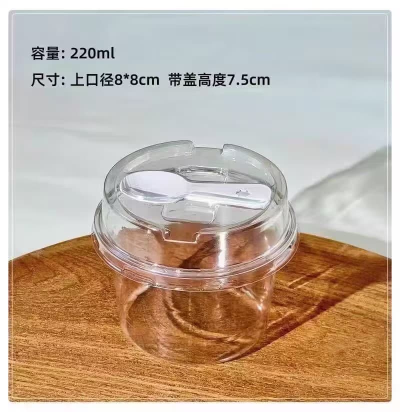 Yogurt Container with Lid Food-Grade PET Trendy Ice Cream Cup Dessert Double Skin Milk Disposable Milk Pudding Cup Takeout