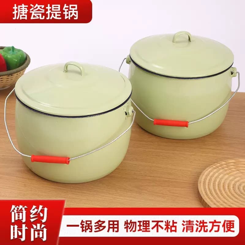 Enamel pot, enamel rice vat, rice bucket, household bucket with lid, enamel rice wine marinated meat vat, enamel lard vat, enamel pot