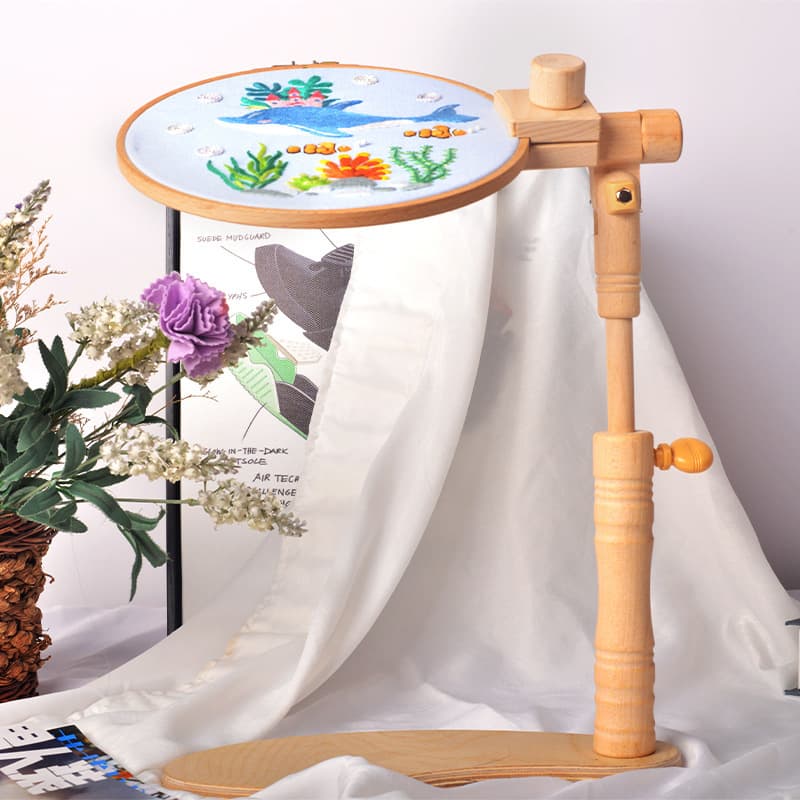 Portable Adjustable Rotating Cross Stitch Frame Beech Wood Punch Needle Embroidery Tool Seat Solid Wood Frame Hoop