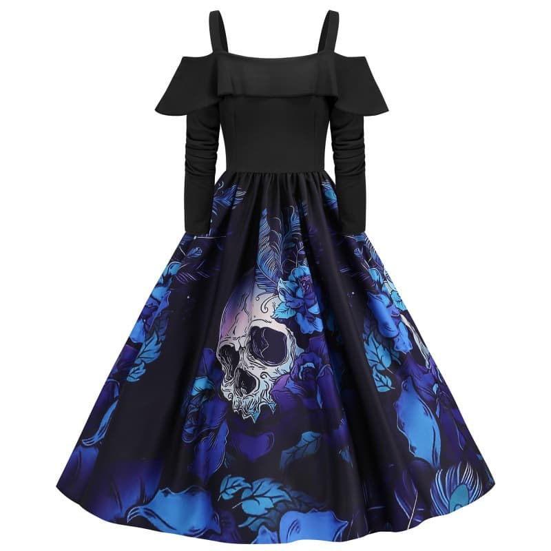 In Stock Halloween 2023 Amazon Best Seller One-Shoulder Strap Ruffled Long-Sleeve Flared Dress