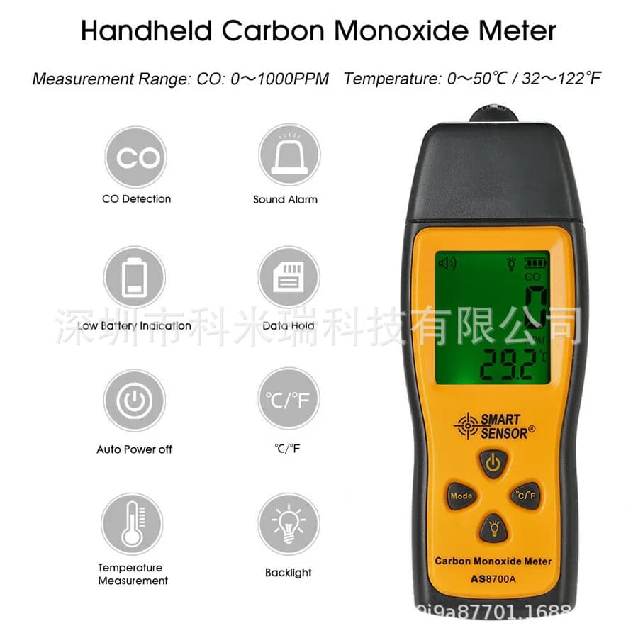 CEM AS8700A Portable Gas and Natural Gas Leak Detector with Carbon Monoxide Alarm - English Version