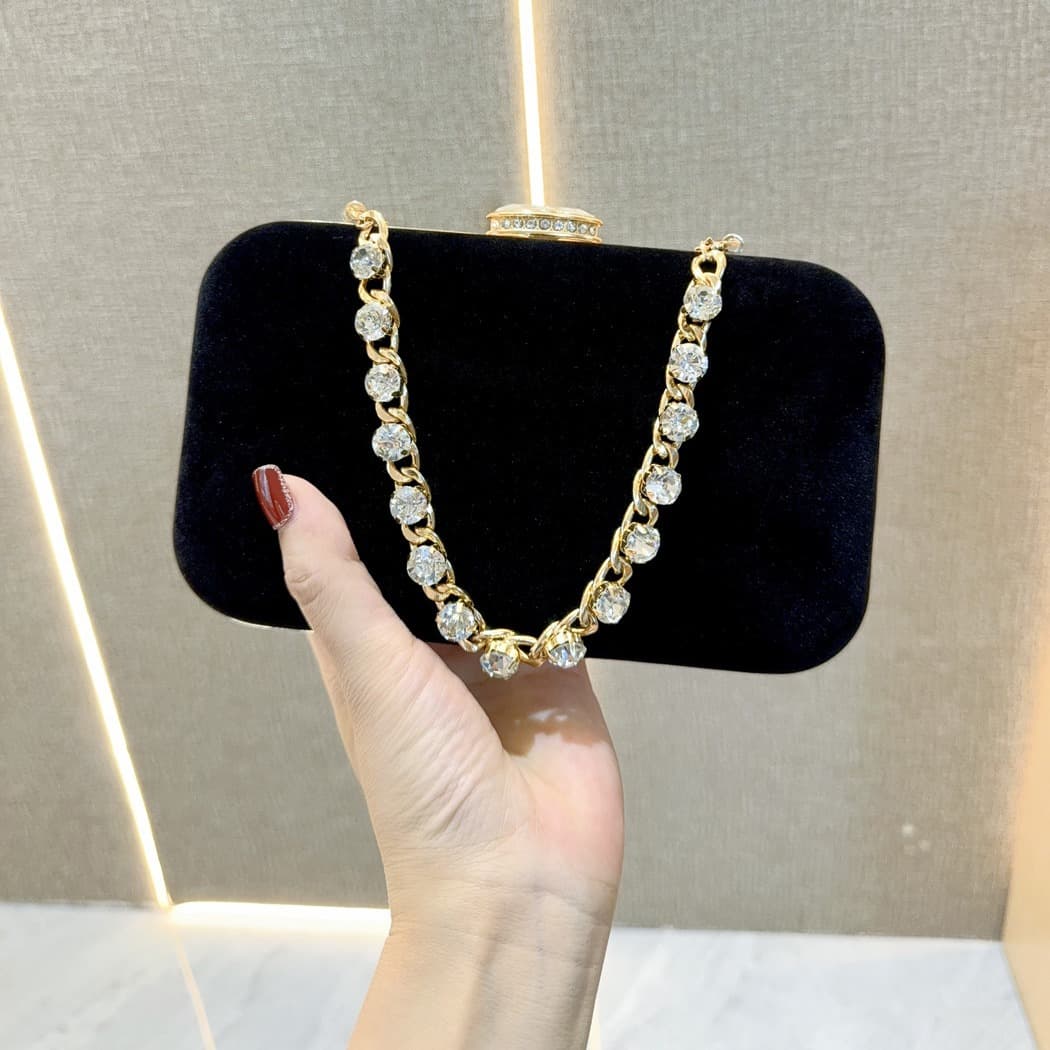 Evening Gown Diamond Embellished Velvet Clutch Crossbody Bag for Cheongsam Dinner Party Women Handheld Shoulder Bag