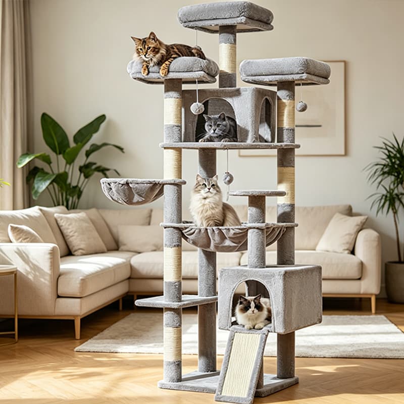 Cross-border Multi-functional Cat Tree with Sisal Pole, Wear-resistant Scratching Post, Integrated Cat House, Multi-layer Cat Tower Wholesale