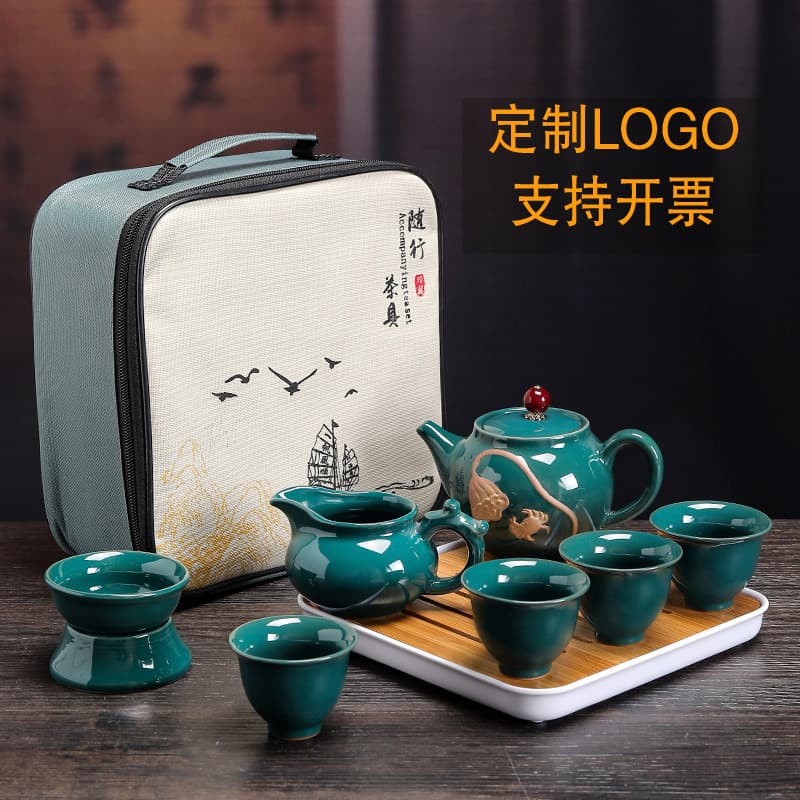 Custom Logo Gift Set for Clients, Business Company Event Opening, Ceramic Travel Portable Kung Fu Tea Set, Premium Quality