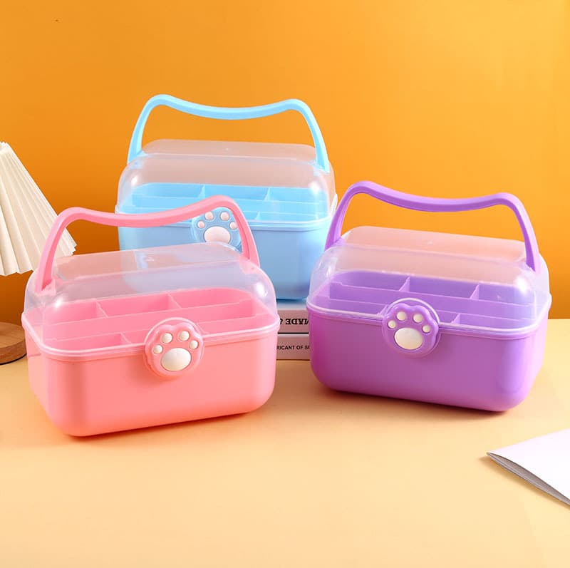 Art double-layer tool box student two-layer portable painting box Cat Claw Guka nail art storage box children's painting tools watercolor