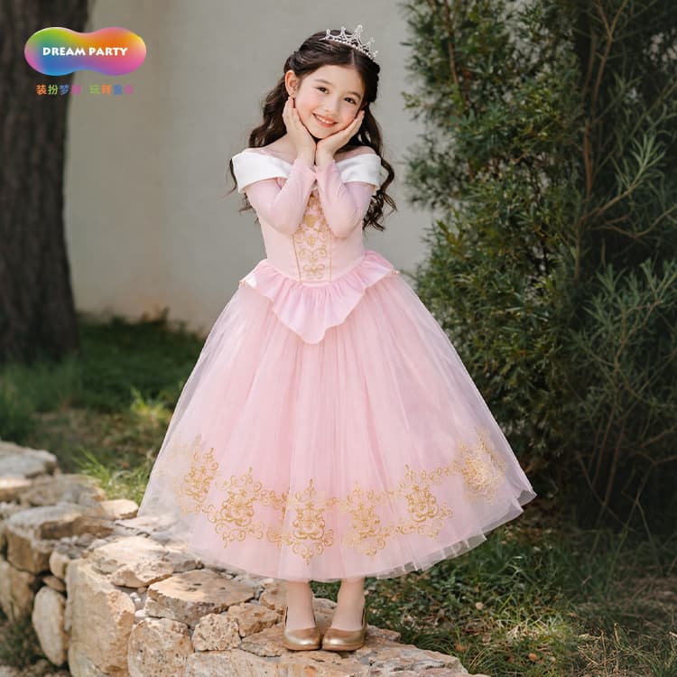 Girls Princess Dress Spring Summer Aurora Princess Gown Birthday Performance Dress Girls Summer Tulle Skirt