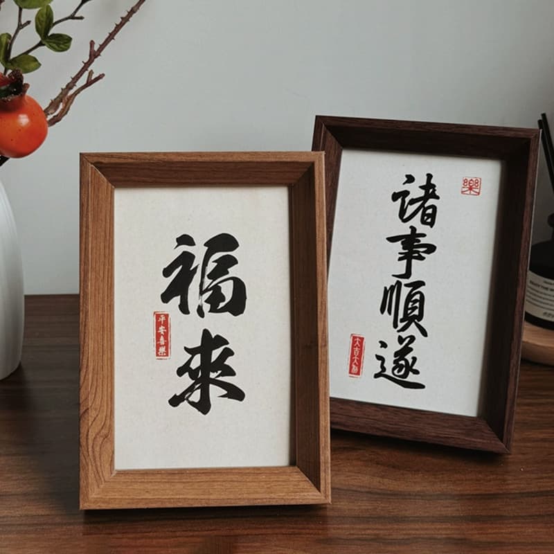 Everything Goes Well 8-inch A4 Photo Frame 6-inch Photo Frame Desktop Display Wealth-Attracting Wooden Frame Calligraphy Art Frame