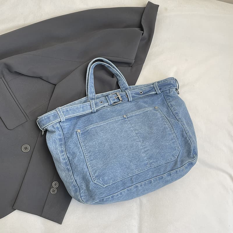 College Girl Commute Tote Bag Vintage Casual Denim Bag Trendy Fashion Shoulder Crossbody Bag