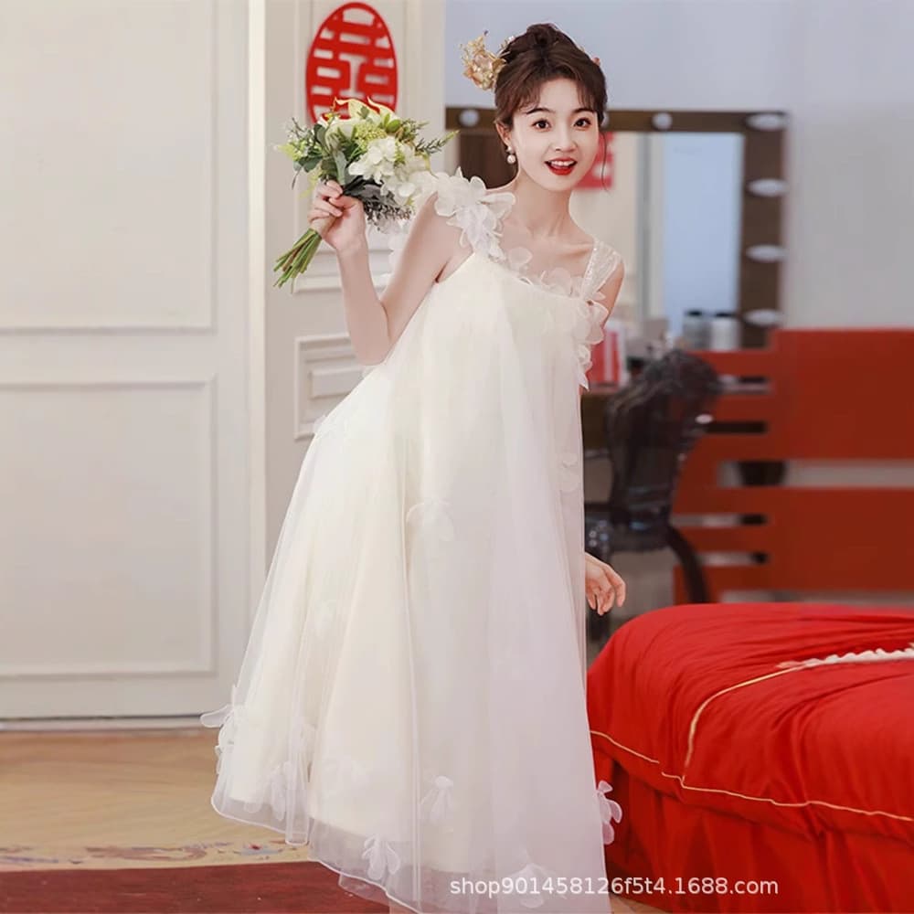 Bride Wedding Light Dress Morning Gown Forest Fairy Style Strapless Light Gown Korean Style Travel Wedding Pregnant Wearable Engagement