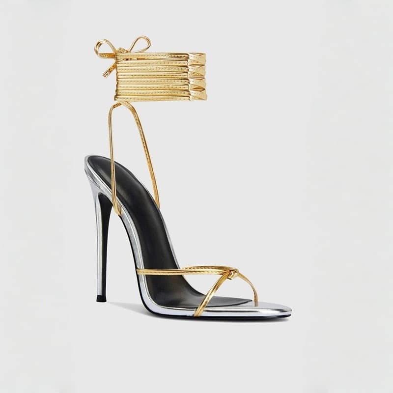 Cross-border European and American fashion sandals, round-toe Roman lace-up stiletto heel women's shoes, sandals women big size
