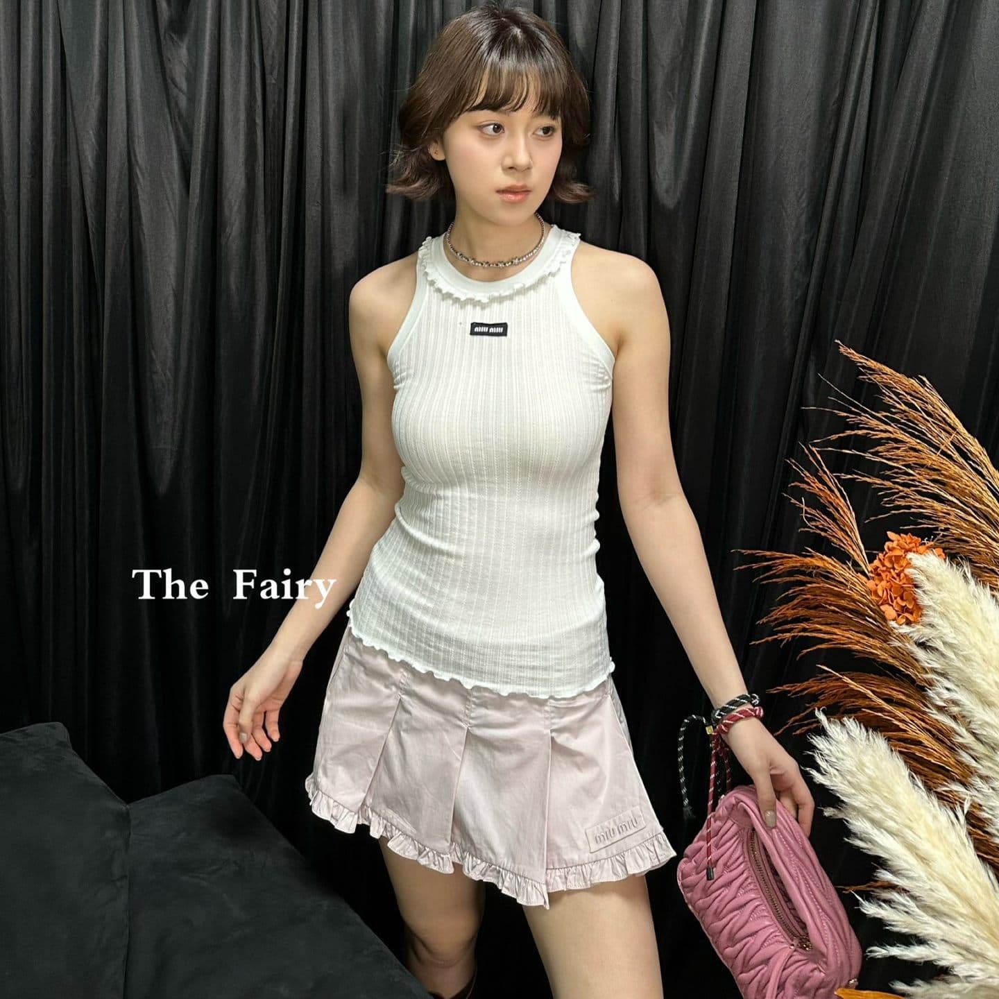 2026 Nanyou High Version Silk Lace Knitted Vest White Mulberry Silk Blended Fabric with Ruffle Lace Embellishment