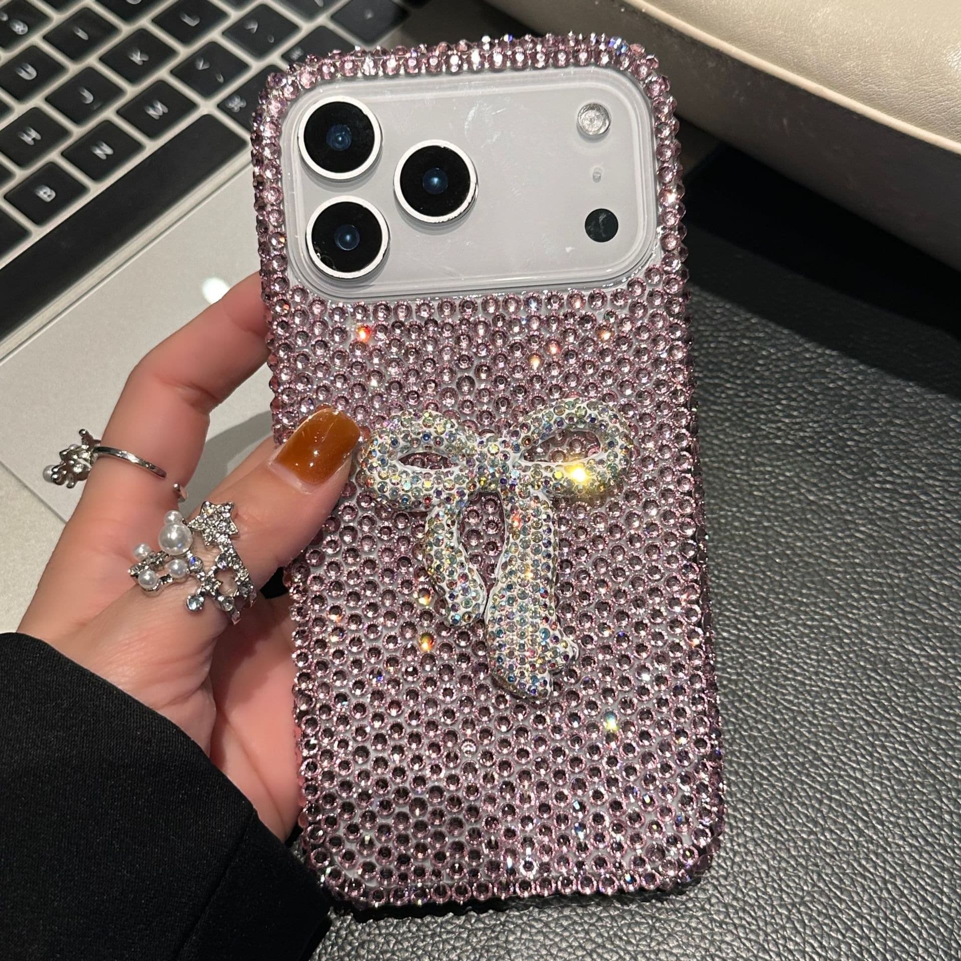 Luxury Full Rhinestone Bow Phone Case with Lanyard for iPhone 11 Apple 17 Pro Max 13 12 Women's 16