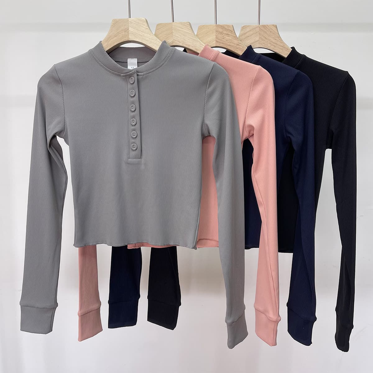 Skims same style women's long-sleeved buttoned thread henley shirt Zhao Lusi simple versatile casual top slim fit