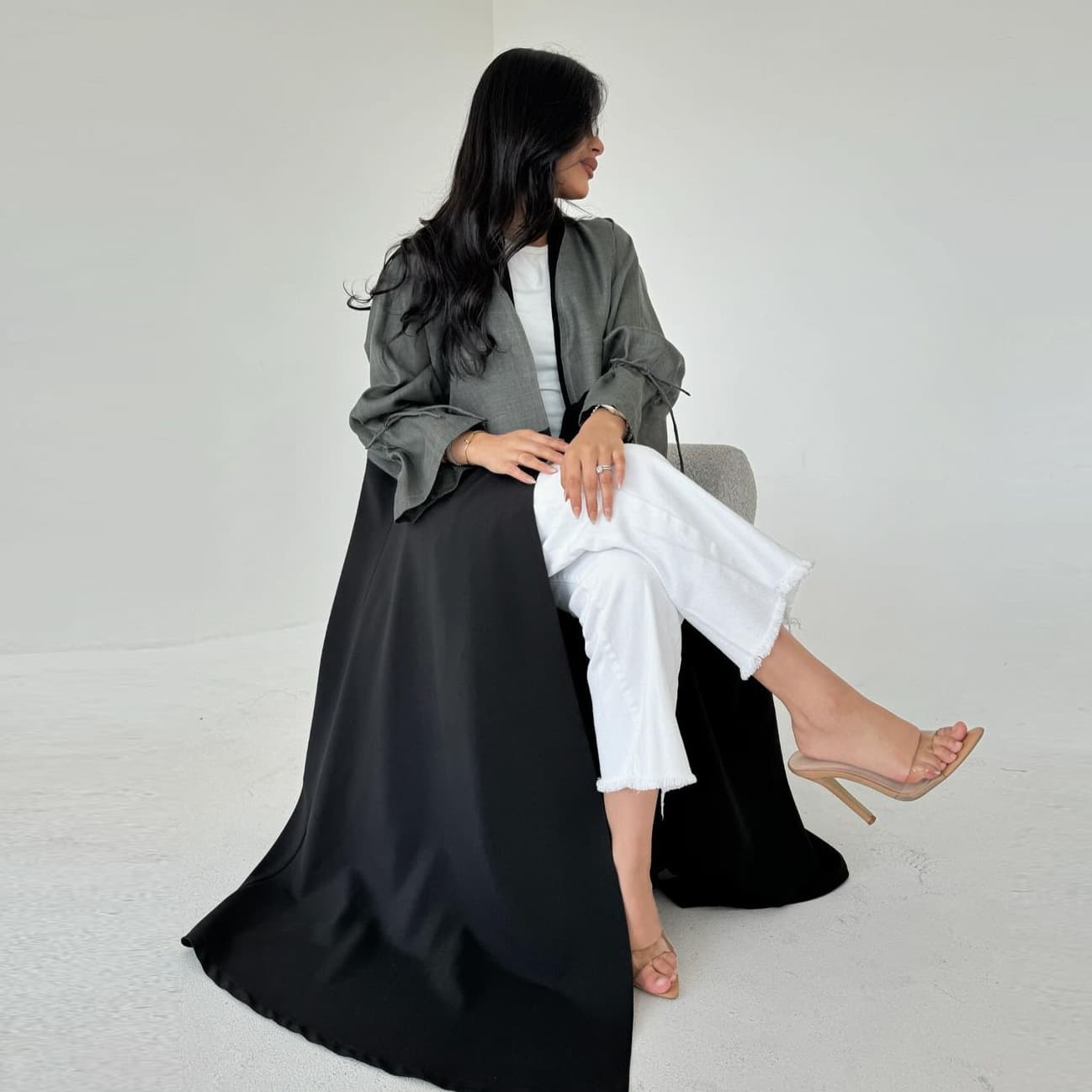 MQ151 2025 Summer Modest Long Dress with Stitched Fashion Cuffs and Drawstring Cross-Platform Turkey Long Dress