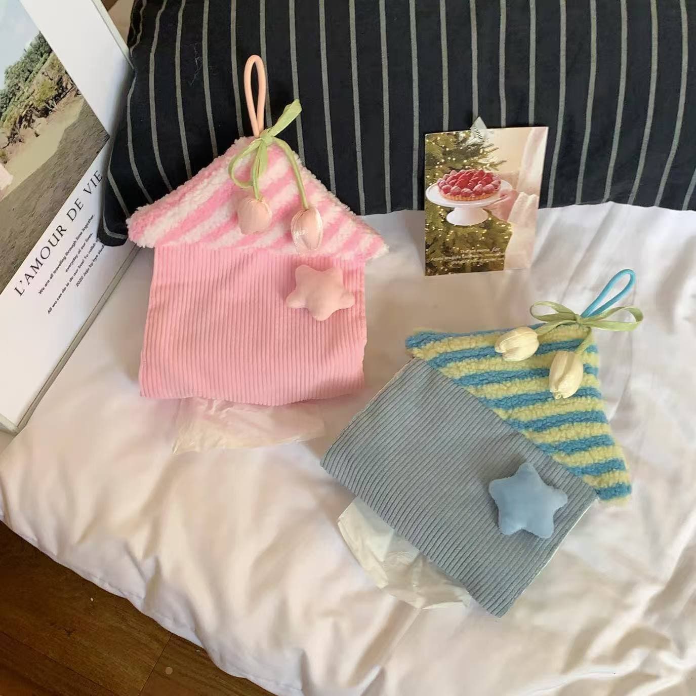 Korean Cream Style Small House Cute Fabric Ins Tissue Box, Home Hanging Car Tissue Pouch