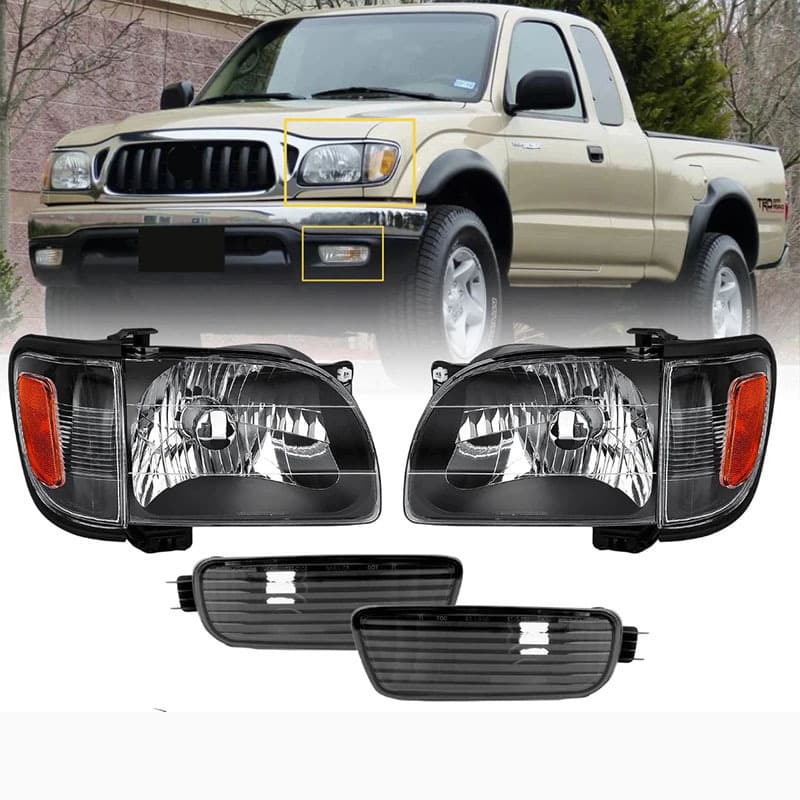 Suitable for Tacoma Toyota 01-04 headlight reflector front bumper light corner light set black background white background tail light